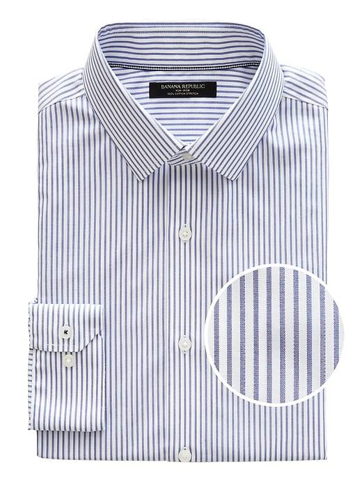 Banana Republic Mens Camden Standard-fit Non-iron Stripe Shirt Riviera Blue Size M