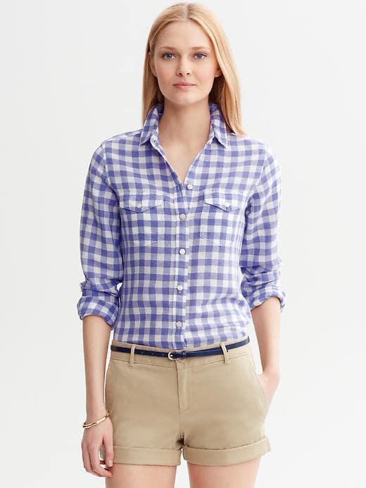 Banana Republic Womens Soft-wash Gingham Shirt Granite Blue Size S
