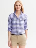 Banana Republic Womens Soft-wash Gingham Shirt Granite Blue Size S