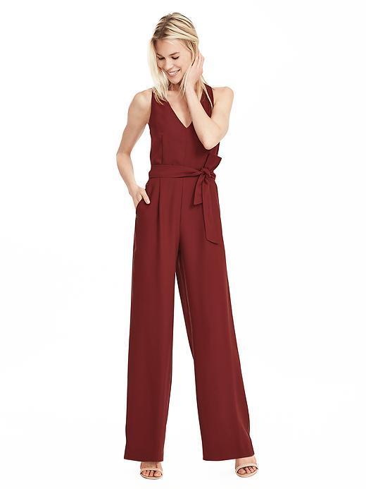 Banana Republic Wide Leg Jumpsuit Size 0 Petite - Rich Red