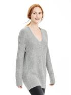 Banana Republic Womens Textured V Neck Sweater Tunic Size L - Gray Texture