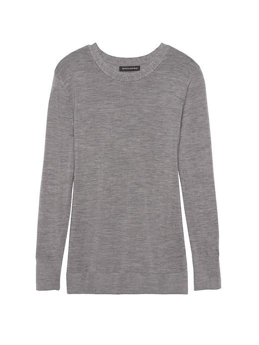 Banana Republic Womens Petite Machine-washable Merino Crew Sweater Heather Gray Size L