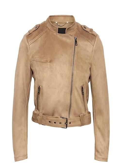 Banana Republic Womens Vegan Stretch-suede Moto Jacket Camel Size M