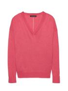 Banana Republic Womens Silk Cashmere Boyfriend V-neck Sweater Strawberry Pink Size Xs