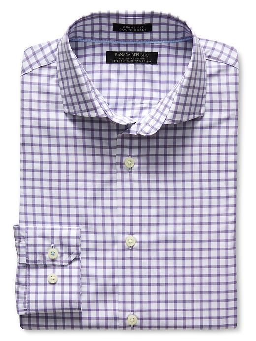 Banana Republic Mens Grant Fit Windowpane 120s Supima Cotton Shirt Size L Tall - Purple