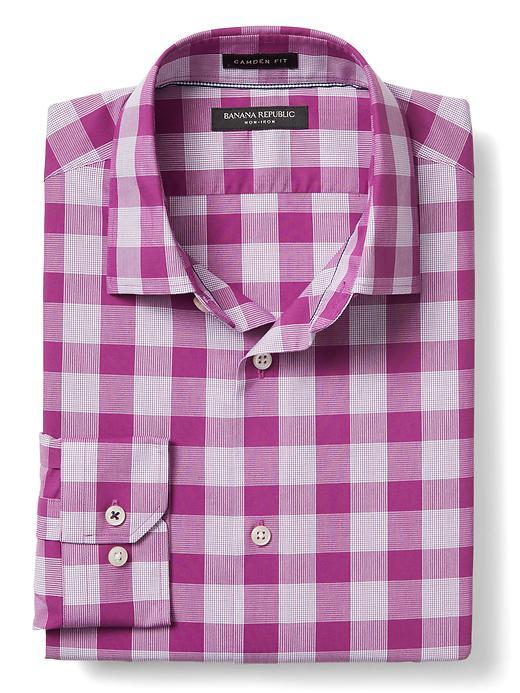 Banana Republic Mens Camden Fit Non Iron Bold Gingham Shirt Size L Tall - Prestine Purple