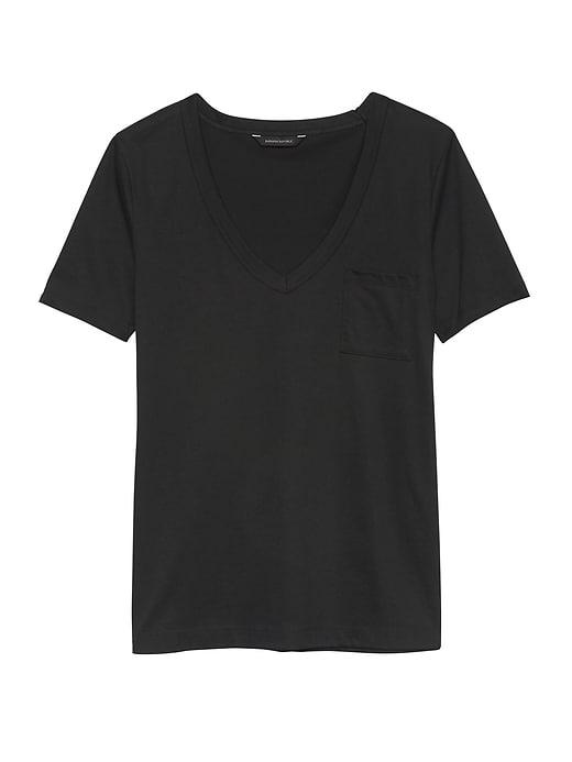 Banana Republic Womens Supima Cotton Pocket V-neck T-shirt Black Size Xxs