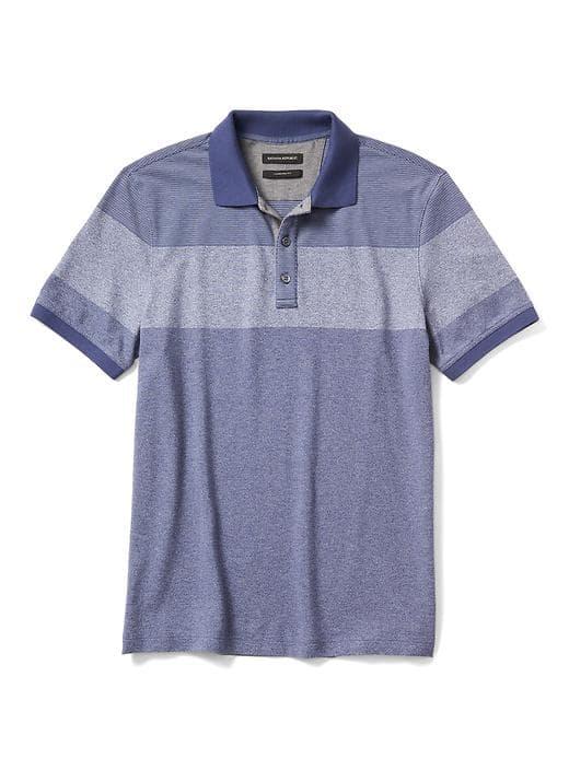 Banana Republic Mens Stripe Pique Polo - Blue Dusk