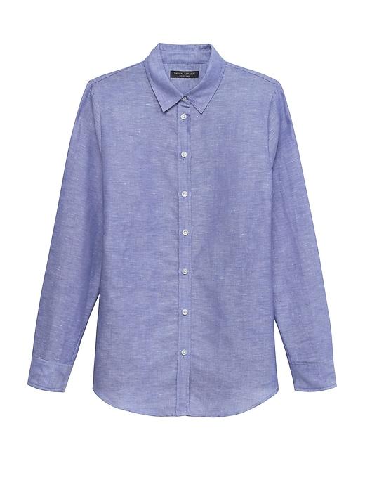 Banana Republic Womens Dillon Classic-fit Linen-cotton Shirt Chambray Blue Size Xl
