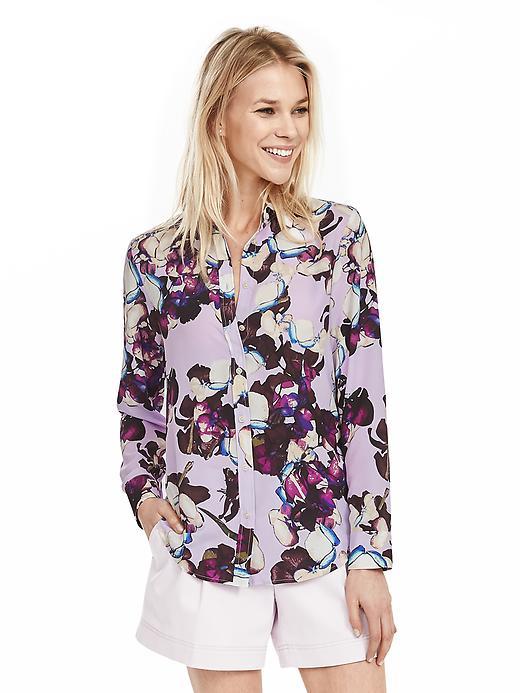 Banana Republic Womens Dillon Fit Purple Floral Blouse Size L - Lilac Blush