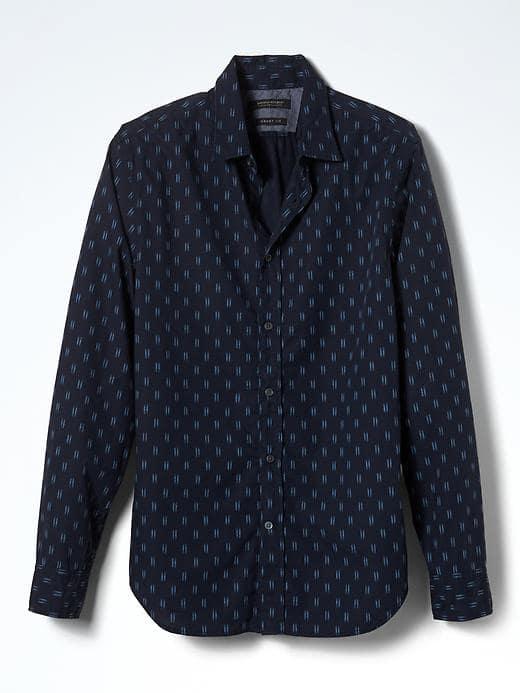 Banana Republic Mens Grant Fit Custom Wash Line Print Shirt - Preppy Navy