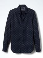Banana Republic Mens Grant Fit Custom Wash Line Print Shirt - Preppy Navy