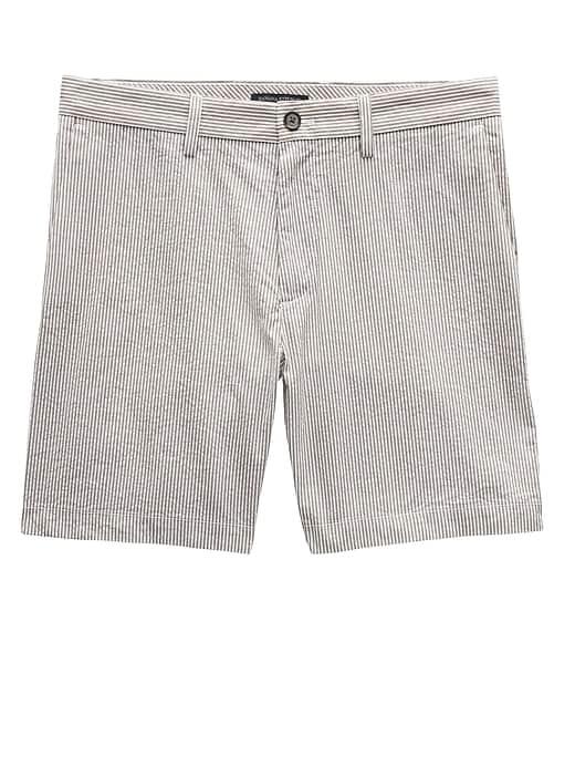 Banana Republic Mens 7 Seersucker Aiden Slim Short Palomino Brown Stripe Size 33w