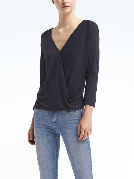 Banana Republic Womens Draped Wrap Effect Top - Navy