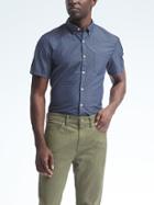 Banana Republic Mens Grant Fit Custom Wash Dobby Short Sleeve Shirt - Navy