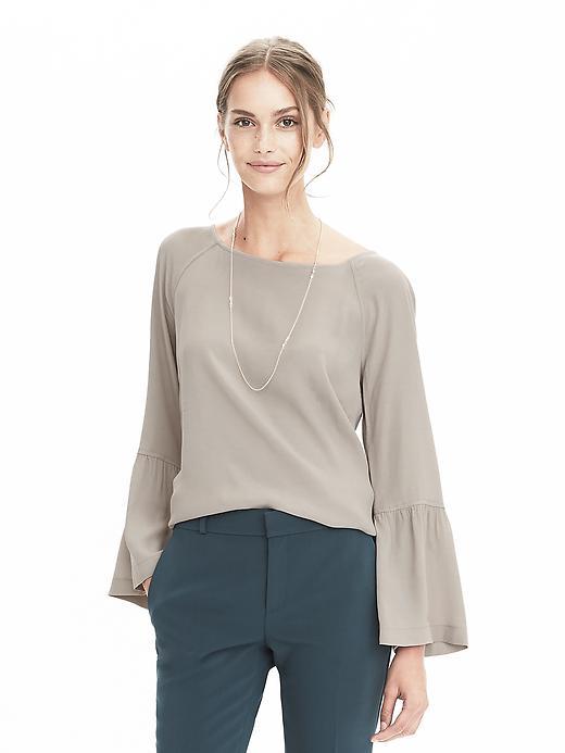 Banana Republic Womens Bell Sleeve Crepe Blouse - City Grey