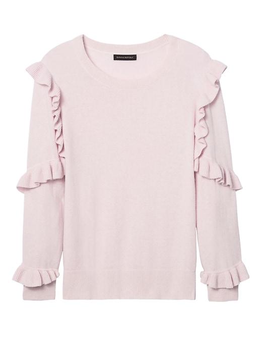 Banana Republic Womens Italian Superloft Ruffle-sleeve Pullover Pink Blush Size Xl