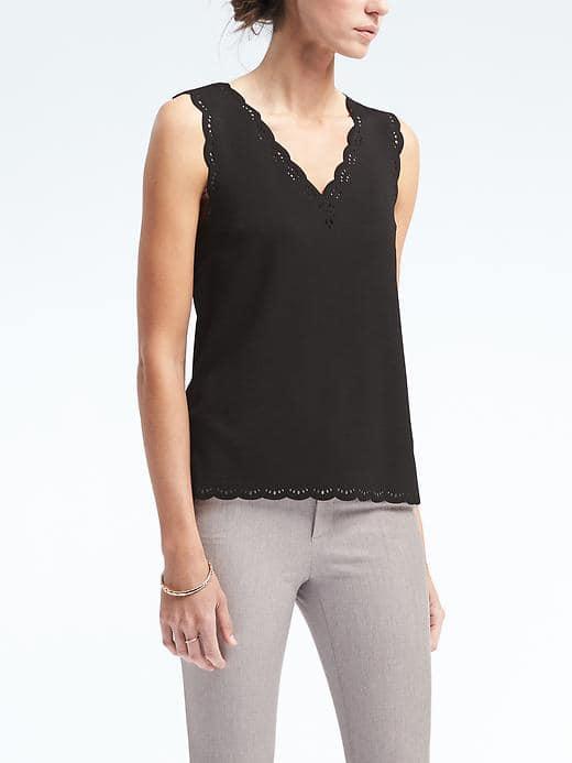Banana Republic Womens Scallop Edge Tank - Black
