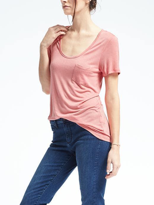 Banana Republic Womens Short Sleeve Modal Scoop Tee - Coral Glory