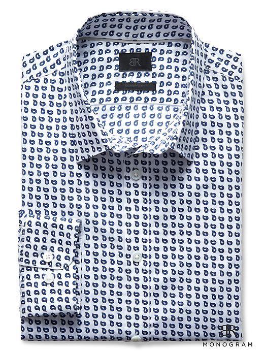 Banana Republic Mens Monogram Grant Fit Italian Woven Textured Paisley Shirt Size L Tall - Blue