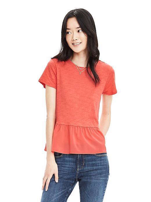 Banana Republic Womens Mixed Media Peplum Tee Size L - Fire Coral