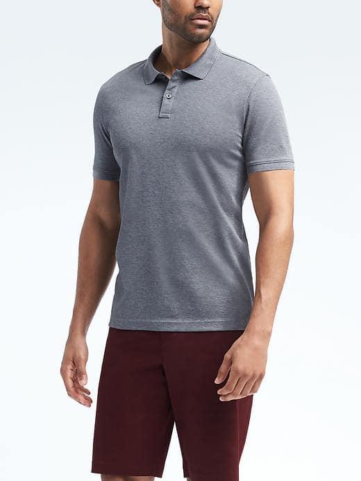 Banana Republic Mens Pique Mercerized Polo - Gray