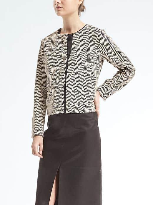 Banana Republic Womens Zigzag Jacquard Knit Jacket - White