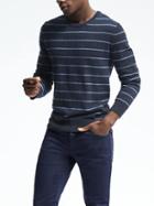 Banana Republic Mens Stripe Cashmere Crew Pullover - Denim Heather