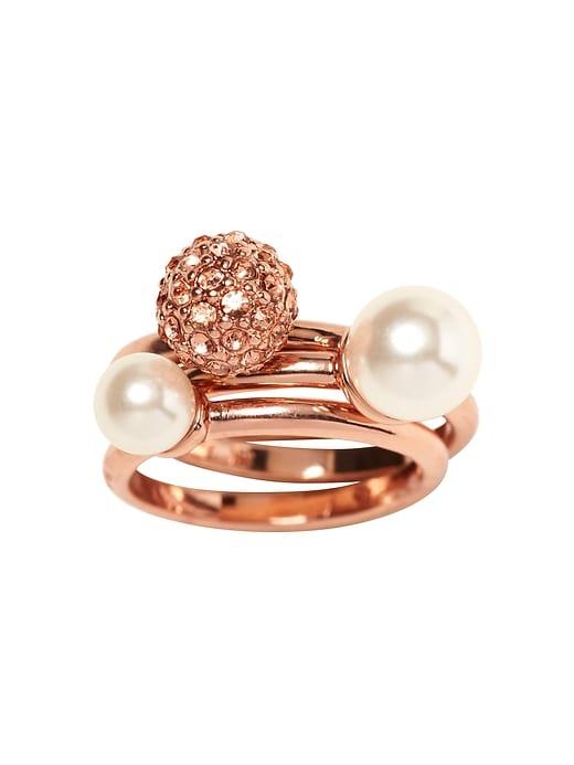 Banana Republic Womens Blush Fireball And Pearl Stacking Ring Rose Gold Size 6