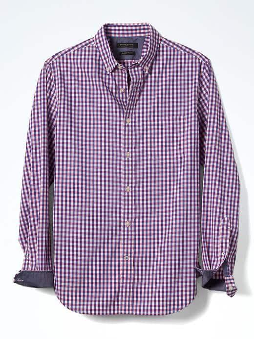 Banana Republic Mens Grant Fit Custom Wash Multi Ginham Shirt - Pink