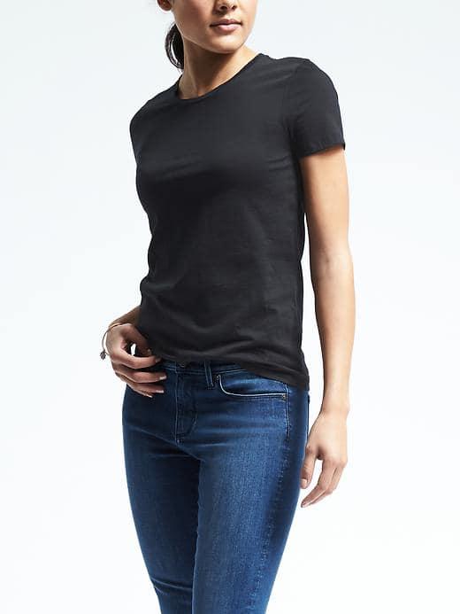 Banana Republic Womens Short Sleeve Supima Crew Tee - Black