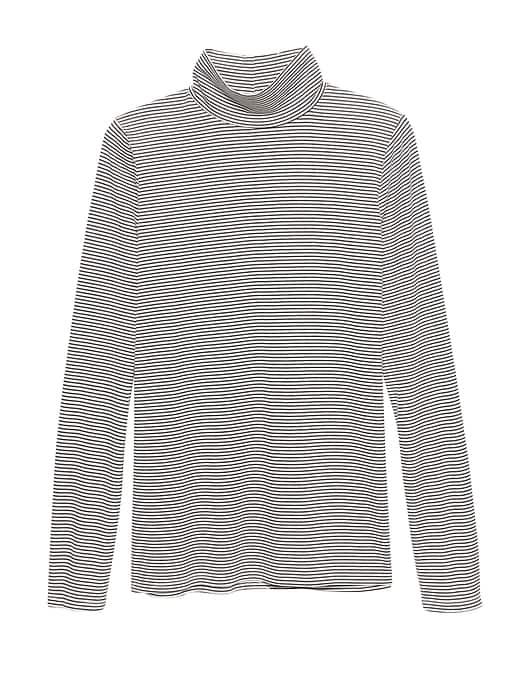 Banana Republic Womens Petite Threadsoft Turtleneck T-shirt White & Gray Stripe Size Xxs