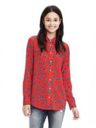 Banana Republic Womens Dillon Fit Red Floral Blouse Size L - Geo Red
