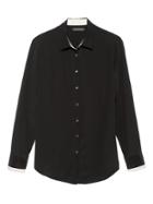 Banana Republic Womens Dillon Classic-fit Washable Silk Shirt Black With White Contrast Cuff Size S