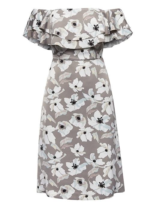 Banana Republic Womens Petite Floral Off-the-shoulder Dress Gray Size 00