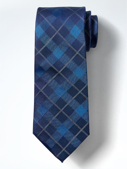Banana Republic Mens Tartan Silk Nanotex Tie Blue Whale Size One Size