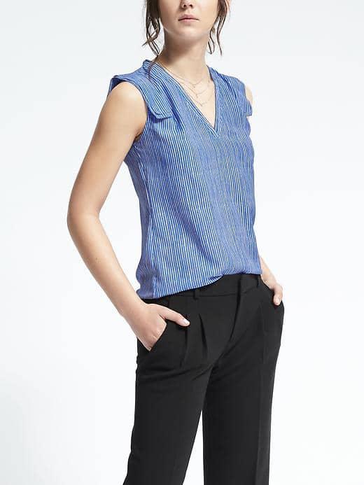 Banana Republic Womens Double Layer Sleeve Stripe Top - Cool Water