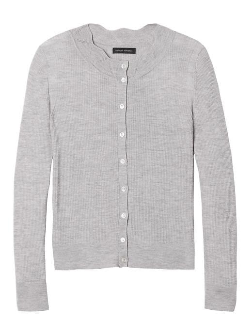 Banana Republic Womens Machine Washable Merino Scallop Crop Cardigan - Heather Gray