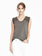 Banana Republic Womens Embroidered Sleeve Cotton Top Size L - Pacific Taupe