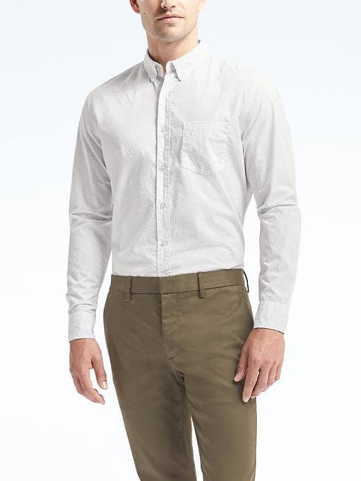Banana Republic Mens Grant Fit Custom Wash Print Shirt - Smoke Gray
