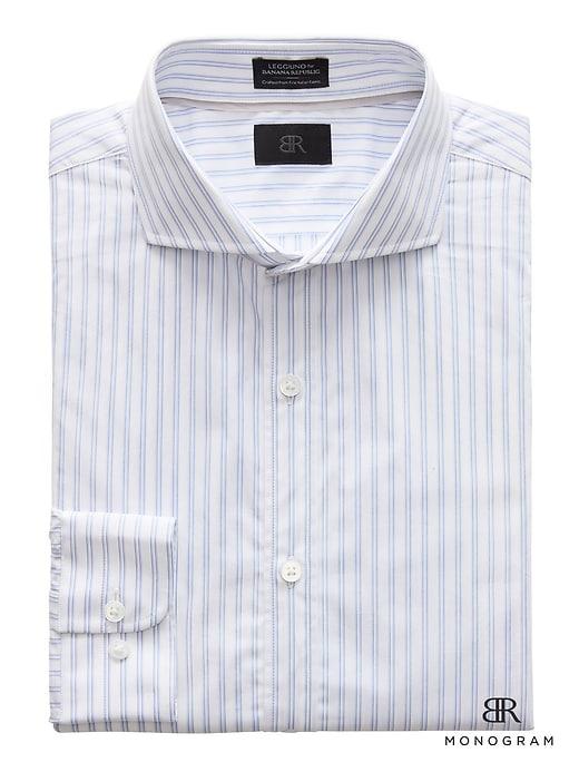 Banana Republic Mens Monogram Grant Slim-fit Italian Cotton Stripe Dress Shirt Basic Blue Size M
