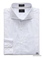 Banana Republic Mens Monogram Grant Slim-fit Italian Cotton Stripe Dress Shirt Basic Blue Size M