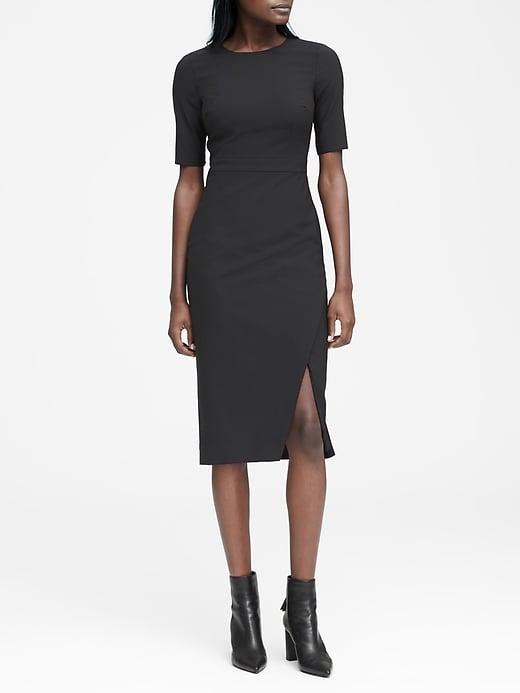Banana Republic Womens Lightweight Wool Short-sleeve Sheath Dress Black Size 10
