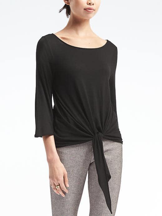 Banana Republic Womens Fluted Sleeve Waist Tie Top - Black