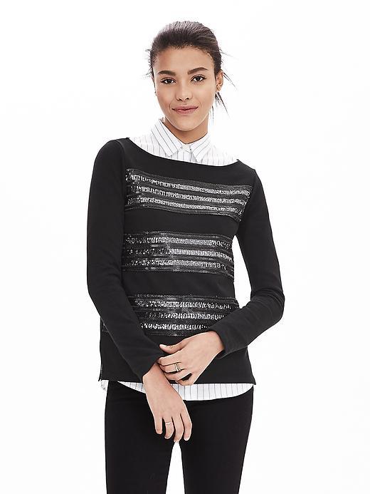Banana Republic Womens Sequin Stripe Tee Size M - Black