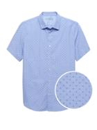 Banana Republic Mens Grant Slim-fit Luxe Poplin Print Shirt Damselfish Blue Size Xxs