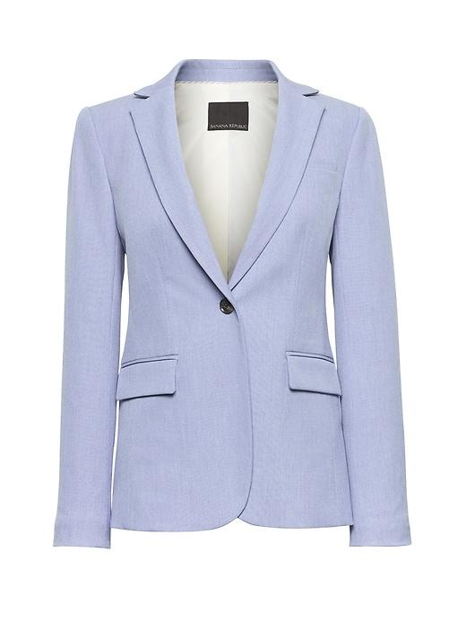 Banana Republic Womens Petite Long And Lean-fit Machine-washable Birdseye Blazer Light Blue Size 10