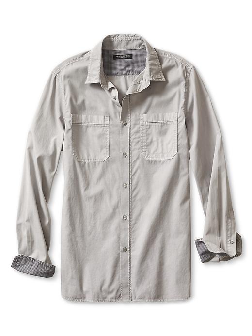 Banana Republic Mens Slim Fit Garment Dye Shirt Size L Tall - Grey Brick