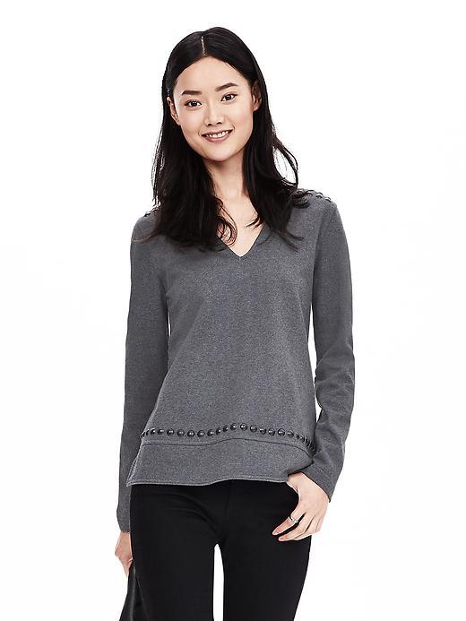 Banana Republic Womens Beaded Vee Pullover Size L - Dark Heather Gray