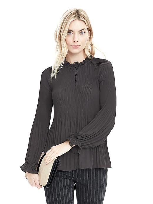 Banana Republic Pleated Button Up Blouse - Flint Grey